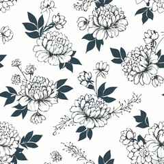 Fototapeta premium Elegant Hand-Drawn Floral Vector Pattern for Wallpaper and Backgrounds