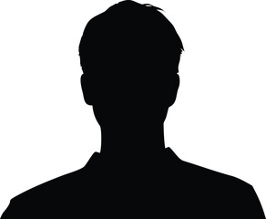 Black Silhouette of an Anonymous Person with Shoulders and Hair on White Background