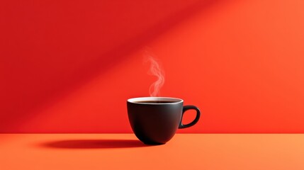 Coffee oat milk. A steaming cup of coffee on a bright orange background.