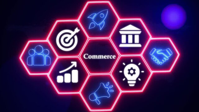 Digital Commerce and Business Growth Strategy on Marketing Interface. Digital Interface Concept for Commerce, Marketing, and Business Expansion