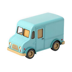 Ai generated image of a cute stylized cartoon blue van with a boxy shape isolated on transparent background
