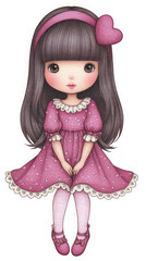 Adorable Cartoon Girl in Pink Polka Dot Dress,clipart, cut out, no background ,PNG die-cut for advertising