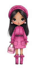 Cute Cartoon Girl in Pink Dress and Hat on Transparent Background,clipart, cut out, no background ,PNG die-cut for advertising