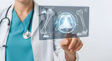 Doctor Interacting with Bone Scan Hologram