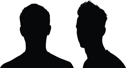Two Male Head Silhouettes Back View and Side Profile on White Background