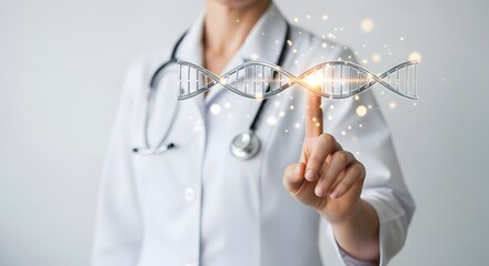 Doctor Presenting DNA Hologram in Modern Medical Interface