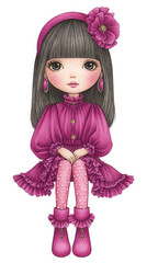 Cute Girl in Pink Dress Digital Illustration,clipart, cut out, no background ,PNG die-cut for advertising