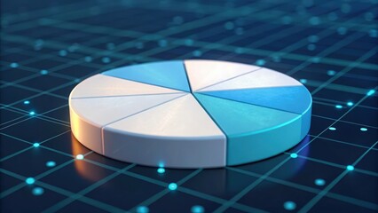 3D pie chart rotating within glowing data grid — interactive marketing research visualization
