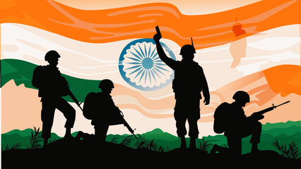 Honoring Indian soldiers in a patriotic tribute with the Indian flag in the background vector art