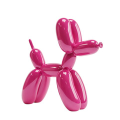 Shiny pink balloon dog sculpture isolated on transparent background