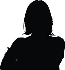 Woman Silhouette with Short Hair and Arms Crossed on White Background for Design