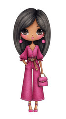 Stylish Pink Jumpsuit Woman Illustration,clipart, cut out, no background ,PNG die-cut for advertising