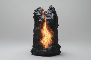 Dark rock formation with inner glowing light.