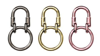 Three Interlocking Metal Rings In Gray Gold And Pink isolated on a transparent background