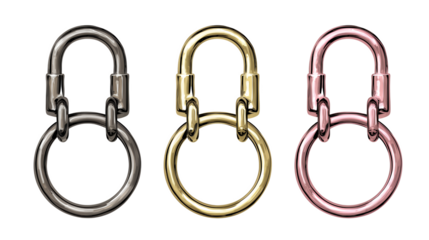 Three Interlocking Metal Rings In Gray Gold And Pink isolated on a transparent background