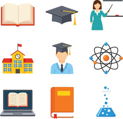 Education and learning vector icons set for school university and online courses study resources design editable