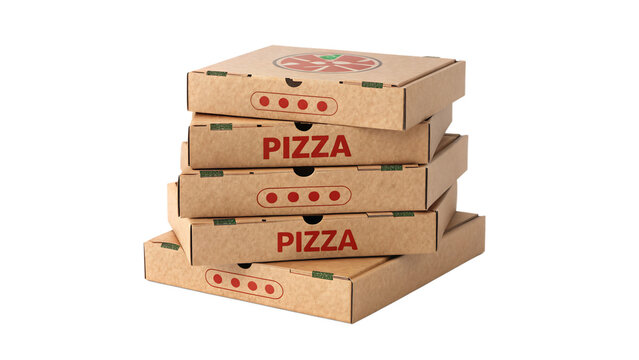 A stack of pizza delivery boxes isolated on transparent background