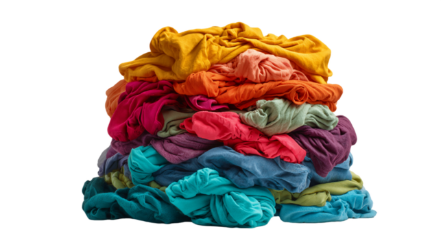 Colorful Crumpled Clothing Pile on Transparent Background, PNG