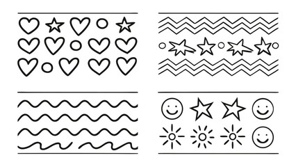 Obraz premium Black Outline Shapes Hearts Stars Smiles Waves Zigzags