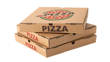 A stack of pizza boxes isolated on transparent background