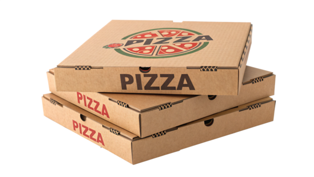 A stack of pizza boxes isolated on transparent background