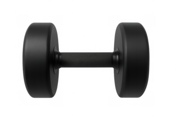 Matte black dumbbell with textured grip, rendered in high-detail 3d against transparent backdrop, highlighting muscular training equipment