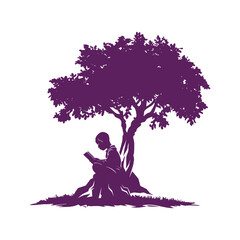 Boy Relaxing and Reading Under Tree