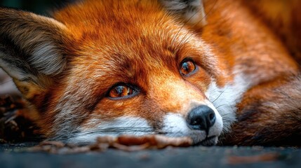 Close-up view of a resting red fox.