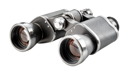 Vintage Gray Metal Binoculars On Transparent Background