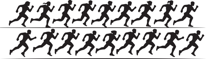 set silhouettes of people running pose