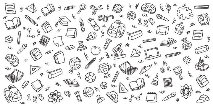 Set of back to school doodle element pattern background design