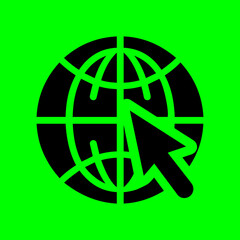 Black internet globe with cursor icon symbolising web access, global connection, online navigation and digital communication concept vector