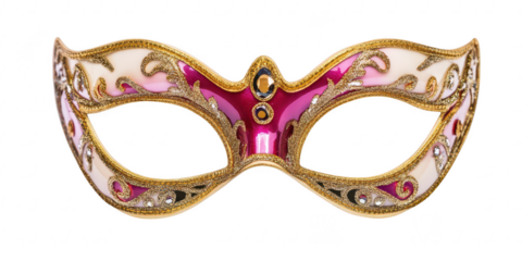 Ornate carnival mask with gems on transparent png background