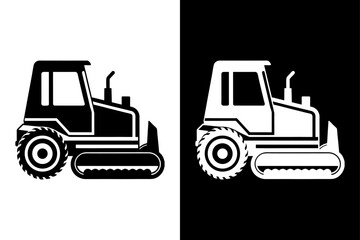 Naklejka premium Heavy Bulldozer Machine Icon. Flat Vector Silhouette Illustration