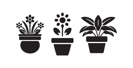 Plant pot icon set, Bold  House Plant Vector Icons Monochrome Potted Leaf Design, vector illustration eps 10.