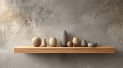 Cozy Interior Still Life with Books and Ceramic Decor on Wooden Shelf