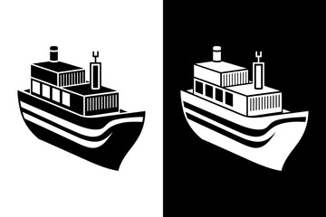 Obraz premium Sea Freight Container Ship Icon. Black White Vector Illustration