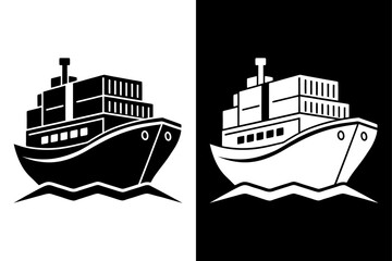 Fototapeta premium Vector Cargo Ship Silhouette. Marine Transportation Icon in Monochrome