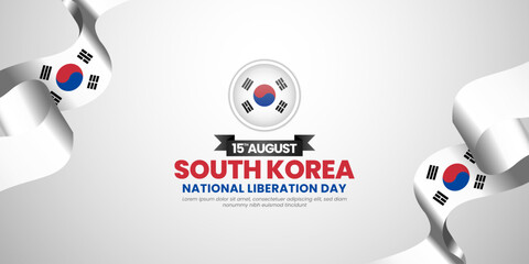 South Korea national liberation day banner background design element with waving ribbon flag