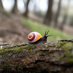 Colorful snail on log