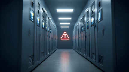 under cyberattack with red warning signs, firewalls, and encrypted alerts flashing