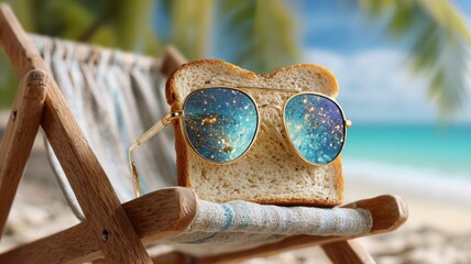 Slice of toasted bread wearing sunglasses, stylized render