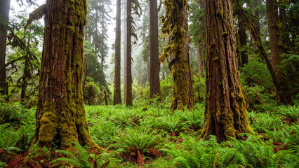 Obraz premium Moss and Ferns on Tree Bark in Cloud Forest