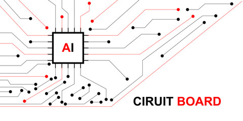 Abstract circuit AI processor technology backround design. Concept of motherboard computer innovation tech banner. Vector illustration.