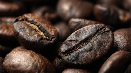 Close-up view of roasted coffee beans.