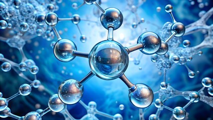 Abstract molecular structure with blue background molecule