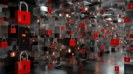 Zero trust architecture. Abstract digital fortress with no entry points, depicting a modern concept.