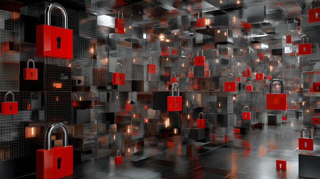 Zero trust architecture. Abstract digital fortress with no entry points, depicting a modern concept.