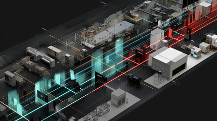 Plant simulation. Factory production timeline simulation image showing efficiency and output.