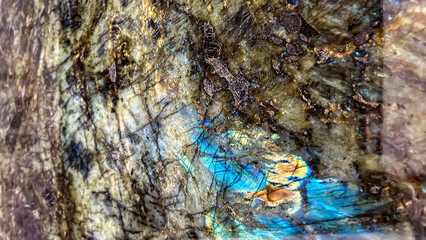 Labradorite Stone Surface Close Up, Natural Mineral Background Concept, Earth Geology Texture, Suitable For Jewelry And Interior Design, Used In Healing Business, Decoration, And Eco Awareness Project